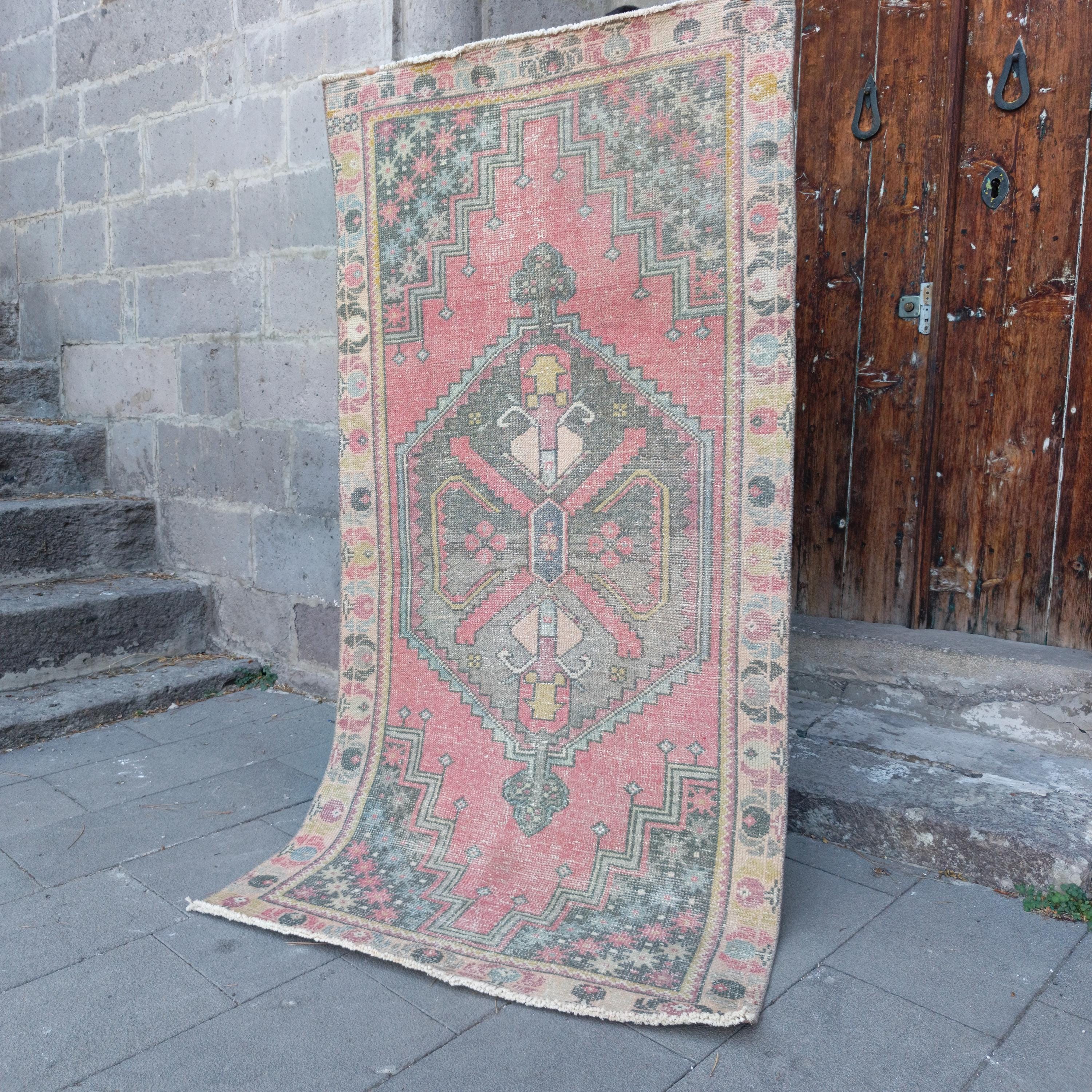 3x7 Turkish Vintage Area Rug: 3.38' X 6.72' Muted Kitchen Rug,boho