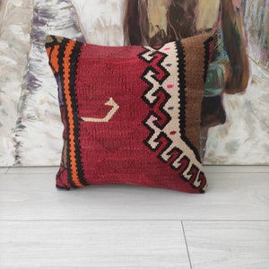 Turkish Kars kilim Pillow  , 16''x16'' colorful pillow cover , design throw pillow , decorative pillow, boho pillow , turkish pillow