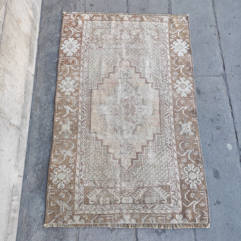 Neutral rare find Kitchen Rug , 2.92'' x 4.53 brown , mink 3x6 Runner Rug , Area rug , Hallway old Rug ,boho handmade rug,anatolian vintage image 4