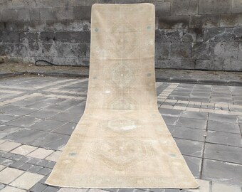 4x14 Turkish Nautral Worn Rug, Oversized Vintage Runner Rug  3.94&#39;&#39;x 13.84&#39;&#39; Kitchen Rug, Entryway carpet, Handmade rug, decorative Long Rug