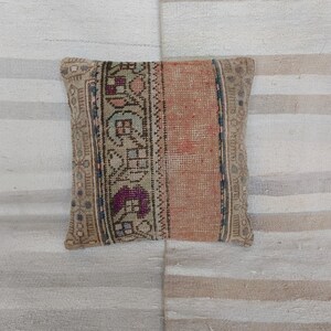 Almohada de patchwork turco natural, 16'' x 16'', marrón, almohada colorida, almohada de sofá, almohada de cama vintage, almohada decorativa anudada a mano