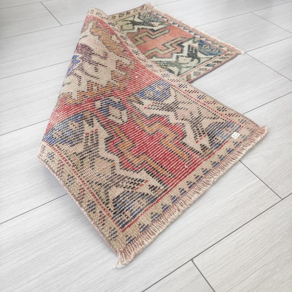 Vintage Turkish Wool Mini Rug: Muted Colors, Handmade (1.51'' X