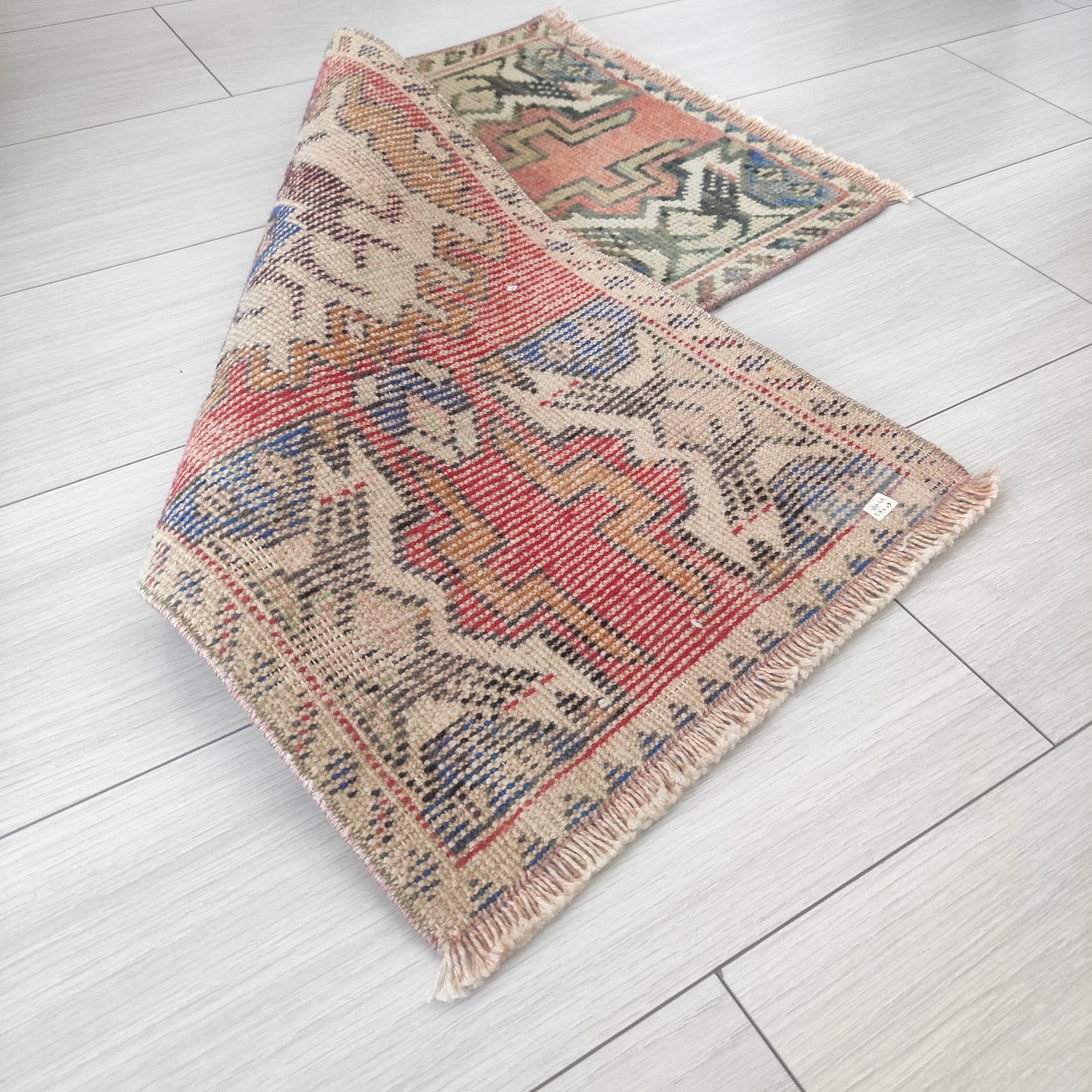 Vintage Turkish Wool Mini Rug: Muted Colors, Handmade (1.51'' X
