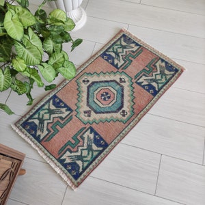 Awesome Pastel old rug , Turkish bor door mat , boho rug , 1.54'' x 2.82'' teal ,colorful bathroom rug , 2x3 small rug , handmade floor rug