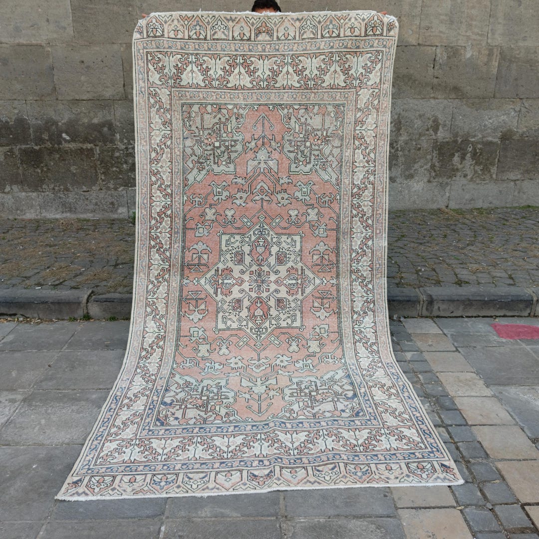 Victorian Peach Color Rug 5x9 Sunroom Rug 4.72'' X 9.35'' Peach Color , Turkish Boho Handmade ...