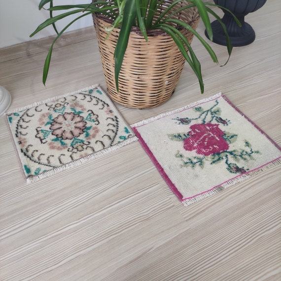 Two Pieces Vintage kilim rug , Turkish rug ,  table rug, chair rug, car rug , accent rug,entryway bohemian kilim rug,aztec kitchen kilim rug