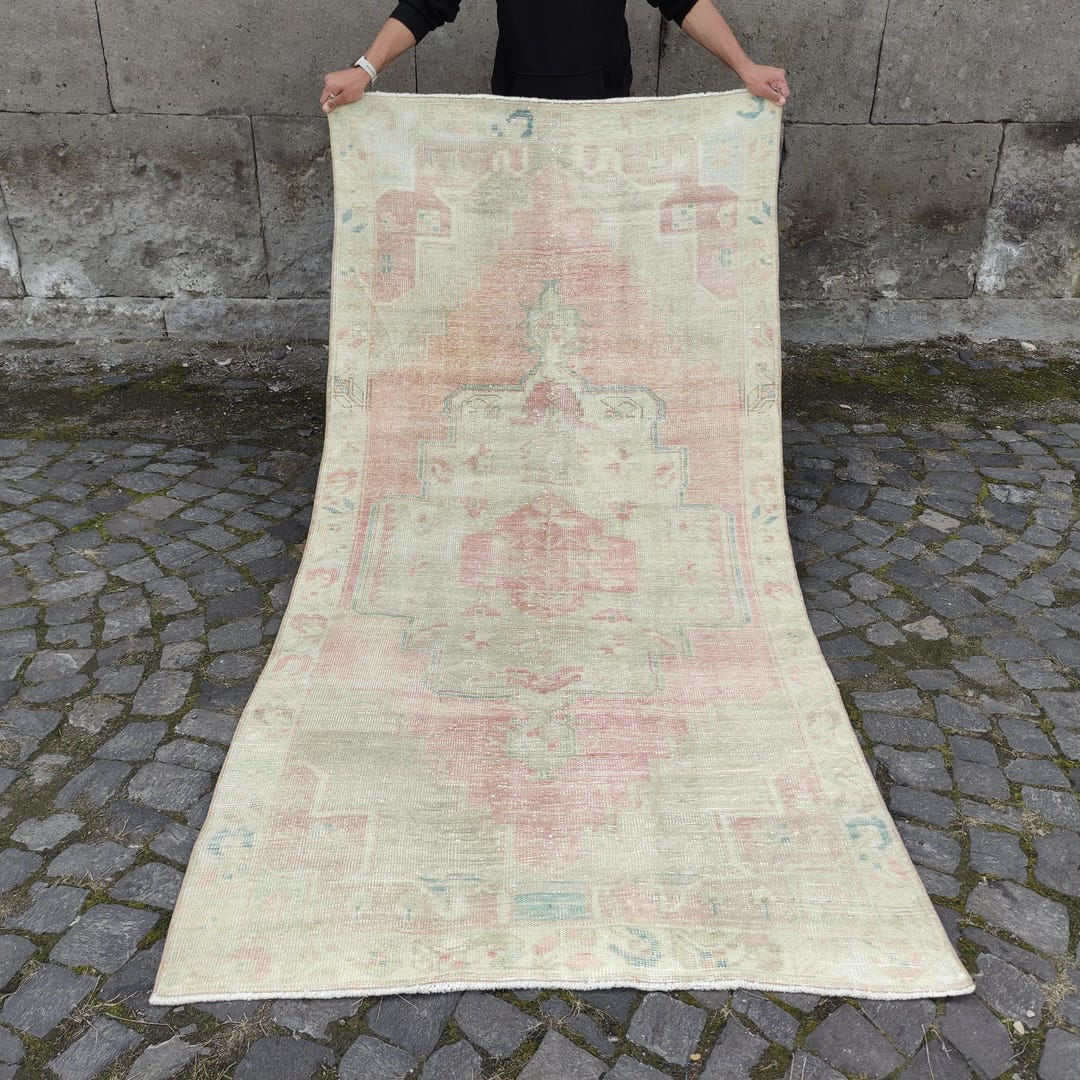 3.74 X 7.78 Awesome Faded Pastel Turkish Rug, Boho Handmade Area Rug ...