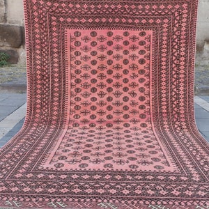 6x9 Handmade Bokhara Rug:  Rose Peach Wool Turkish Anatolian Rug
