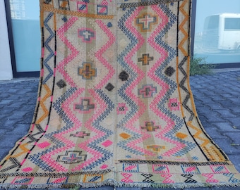 Alfombra Kilim turca vintage: alfombra de lana Cecim de 4x5