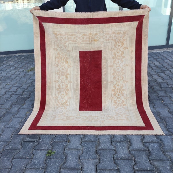Very rare find Turkish 5x6 Area Rug , 4.66'' x 5.58'' dark red rug, Nomad rug, indoor rug ,accent boho rug ,handmade rug,floor rug,aztec rug