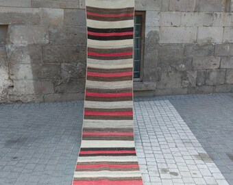 2x8.66 Natural Wool Kilim Runner Rug: 2x9 Lovely Kitchen rug Brown Cream Turkish Hallway Rug