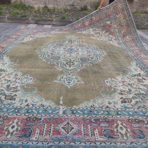 Amazing Oversized Oriental rug , Old 9x12 Area Rug , 9.38'' x 12.4'' khaki , colorful rug Boho living room handmade salon rug,aztec rug