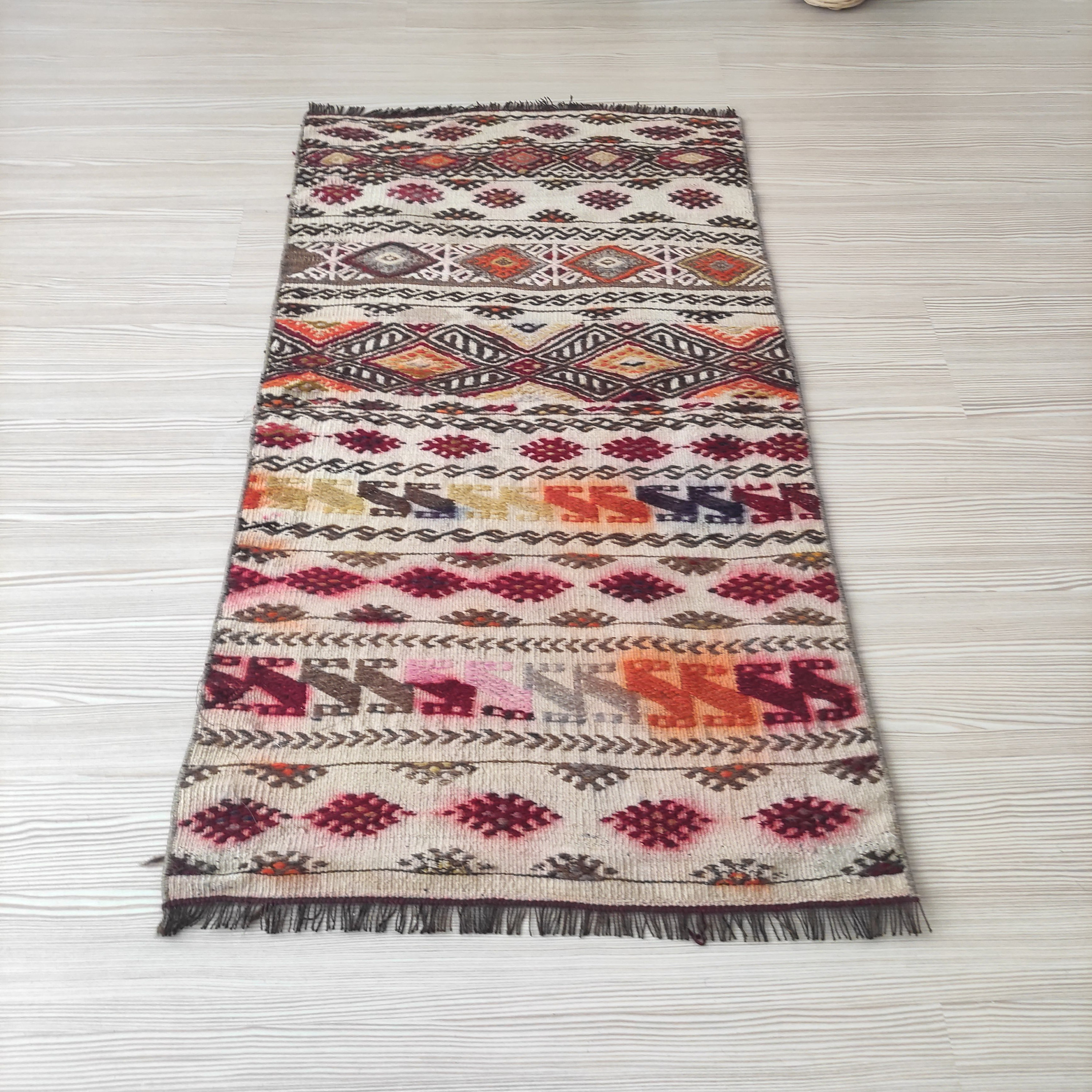 Vintage Turkish Kilim Rug: 2x4 Z Motif Boho Accent Rug (1.9 X 3.58