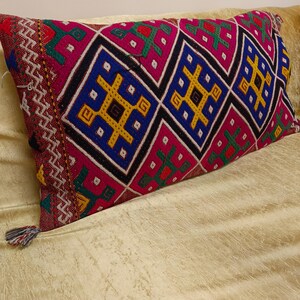 Vintage Aztec Kilim Lumbar Pillow: Tribal Boho Couch Cushion (18.11&#39;&#39;x35.03&#39;&#39;)