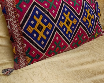 Vintage aztekisk kelim-ländkudde: Tribal boho soffkudde (43 x 86 cm)
