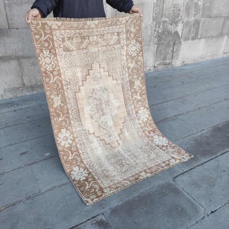 Neutral rare find Kitchen Rug , 2.92'' x 4.53 brown , mink 3x6 Runner Rug , Area rug , Hallway old Rug ,boho handmade rug,anatolian vintage image 3