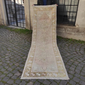 Lovely Old Turkish Varosh Runner Rug, Kitchen rug , 2.65'' x 9.02'' neutral boho carpet, 3x9 handmade rug, distressed aztec rug,vintage rug