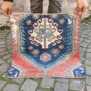 Unique rug , Turkish door mat , 1.9''x 1.97'' light blue bathroom rug , table rug , outdoor rug , small rug , handmade rug ,square floor rug