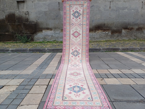 Handmade Turkish Oushak Runner Rug: Vintage Wool Hallway Rug (2.33'' x 11.22'')