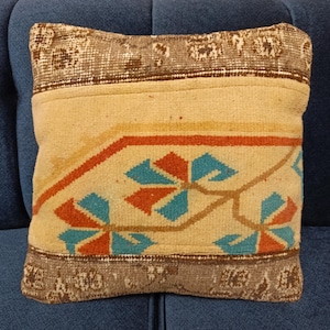 Handgemaakt vintage tapijt kussensloop: 16&#39;&#39; boho sierkussen