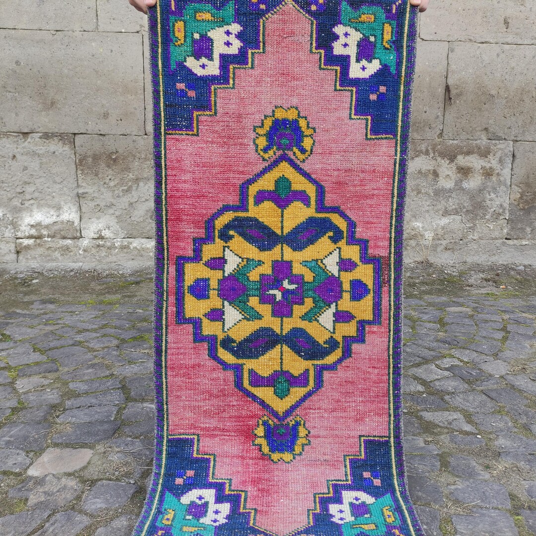 Mustache Rug Moustache Motifs 2x4 Colorful Old Rug , Turkish Big Door Mat , 1.57 X 3 ...