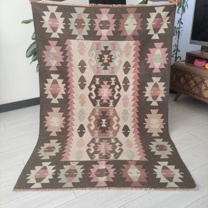 Vintage Turkish Kilim Rug (4x5.84 ft): Colorful Boho Aztec Salon Rug