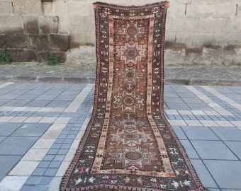 4x11 Rare Motifs Vintage Turkish Kars Runner Rug: 3.87 X 11.29