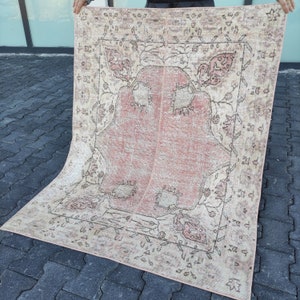4x5 Area Rug, Pastel Patchwork Rug, 3.9&#39;&#39;x 5.09&#39;&#39; Pink Vintage Rug, Boho Rug, Rustic handmade Vintage Rug, Anatolian rug , old kitchen rug .