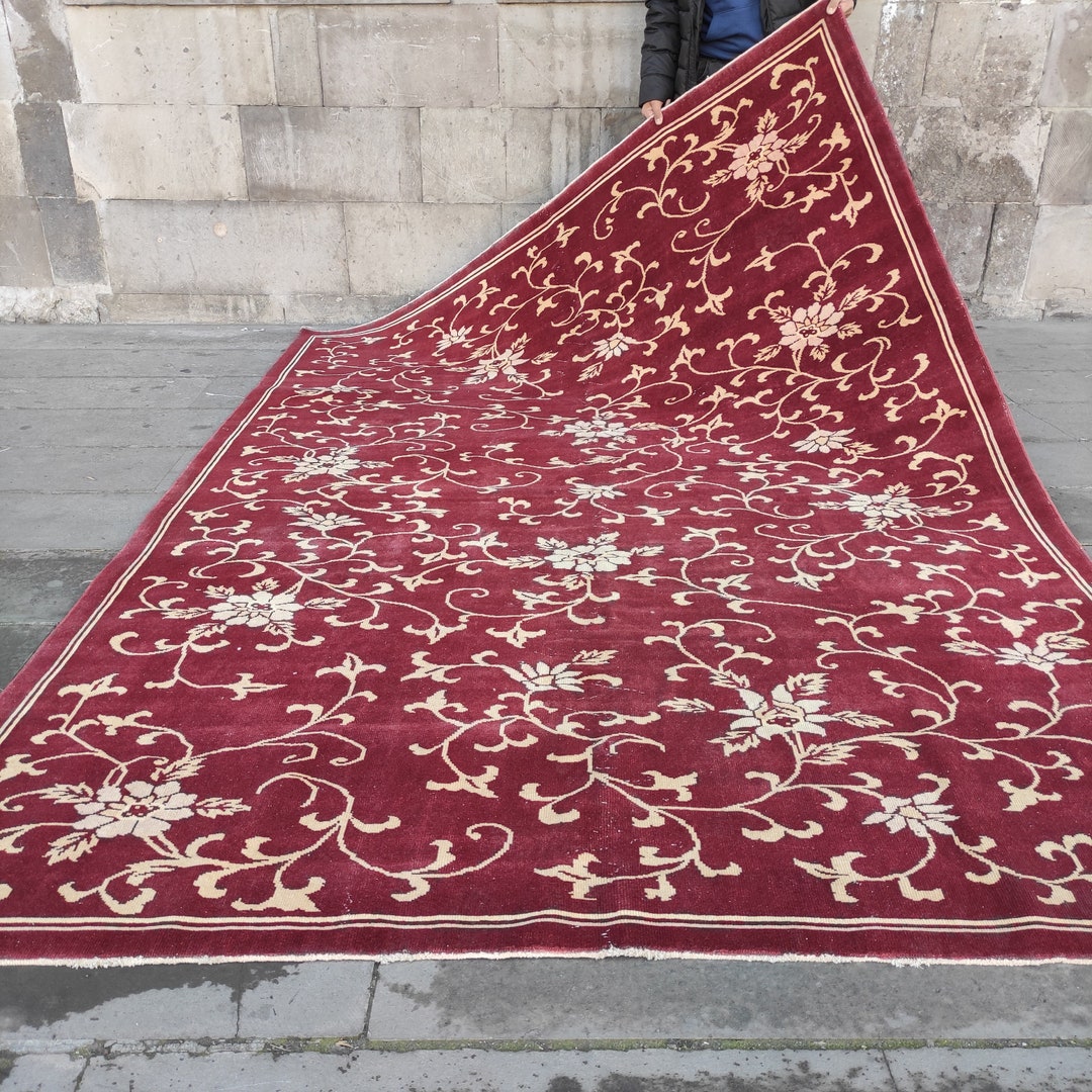 Blood Red , Caramel ,mustard Kars Rug , Oushak Rug , 6.79''x9.44 ...