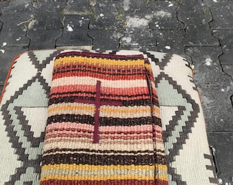 Vintage Kilim Book Cover , Handmade book cover , Striped Handwoven Book Binding , Vintage kilim rug , Old rug book binding
