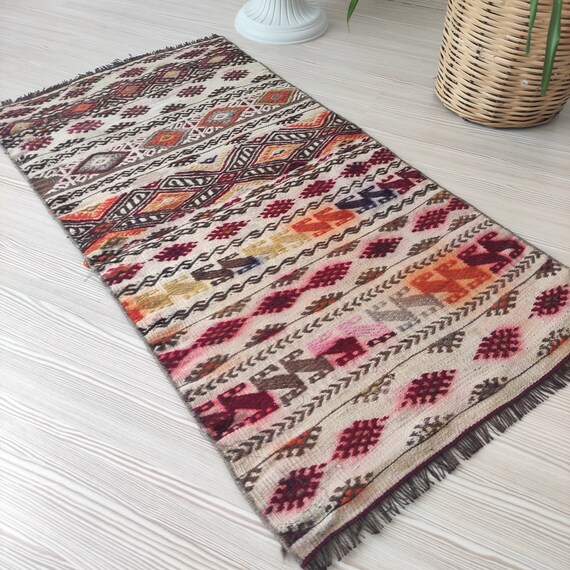 Vintage Turkish Kilim Rug: 2x4 Z Motif Boho Accent Rug (1.9 X 3.58