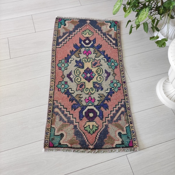 Blush Turkish Rug: Vintage Boho Door Mat, Small Floor Rug (1.54'' x 3.08'')