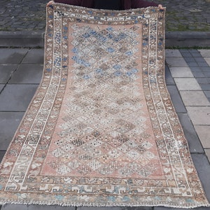 4x7 Oriental   kitchen rug indigo blue, brown area Rug, 3.87''x 6.59'' vegetable dyed rug, boho handmade rug, aztec runner rug , Vintage rug