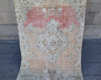 4x5 Lovely Oriental Rug , 3.6&#39;&#39;x 5.15&#39;&#39; Light red Area Rug , accent boho rug , handmade anatolian rug, decorative old rug , vintage Long Rug
