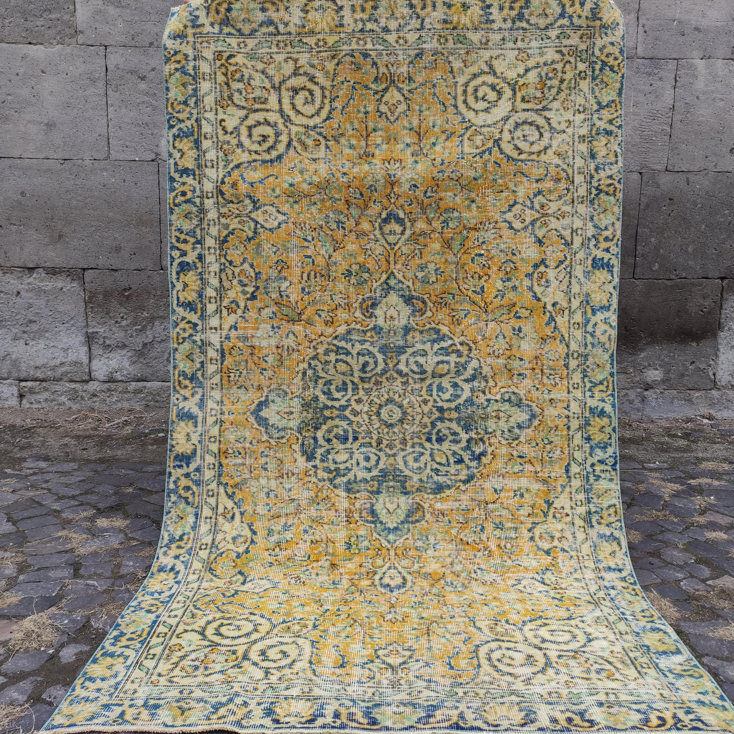 Turkish Designer Rug , 4.59'' X 8.07'' Boho Handmade Rug, 5x8 Pale