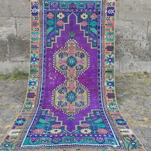 4x7 Purple Maden Rug , Unique Design Accent Rug,Area Rug, 3.58&#39;&#39; x 7.05&#39;&#39; Vintage Rug , Fast and Freeshipping, handmade rug, old kitchen rug