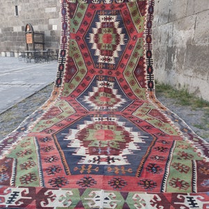 Oversized Turkish Kilim Rug: 5x13.5 ft, Bohemian Aztec Runner