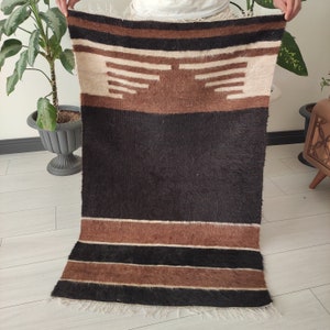 3x4 Turkish blanket rug,Black,brown,cream Angora rug, 2.56&#39;&#39; x 4.1&#39;&#39; Wool Kilim rug,soft Kitchen kilim rug,designer rug,Anatolian tribal rug