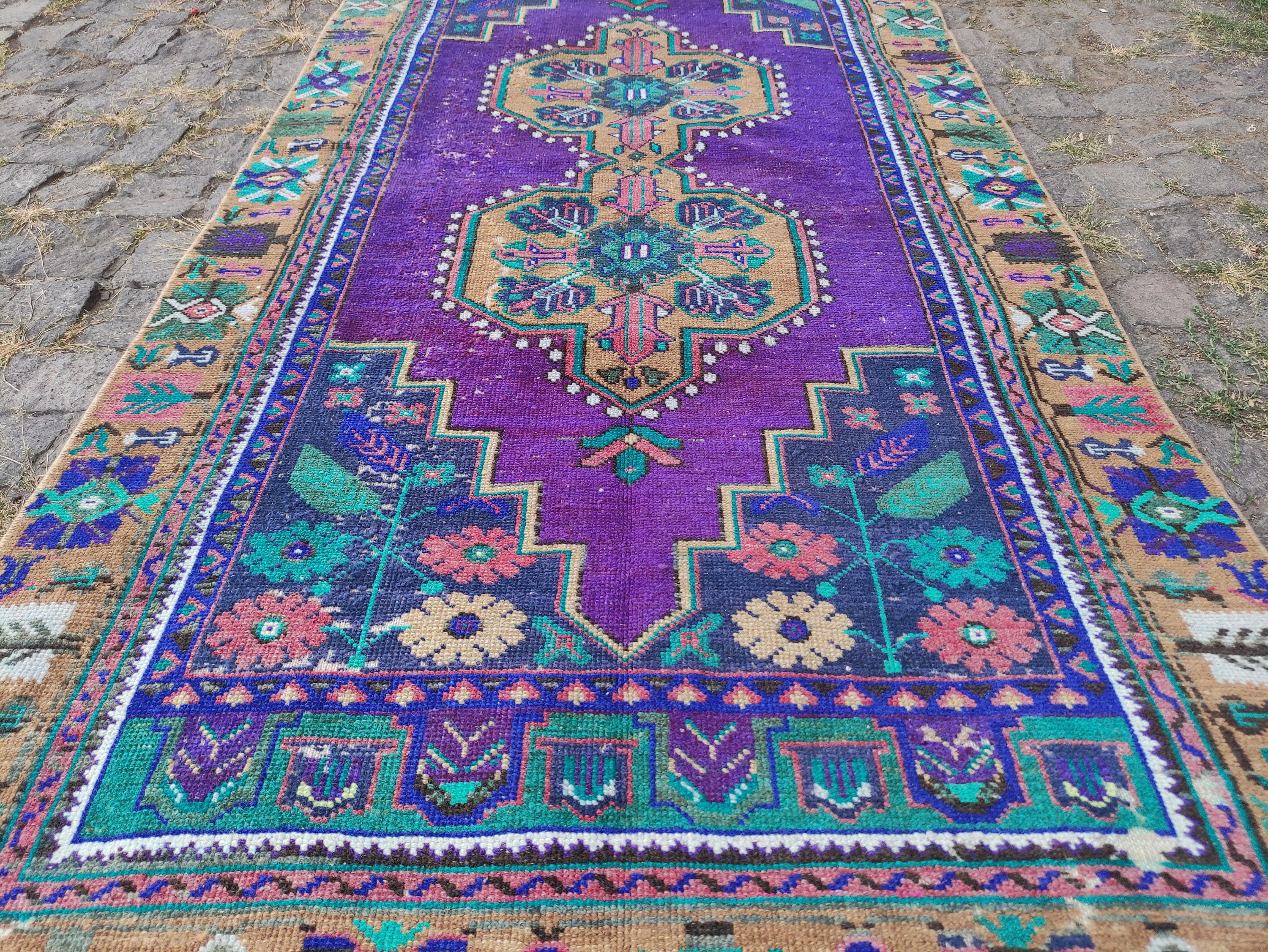 くすみパープル　ヴィンテージラグ　トルコラグ くすみパープルヴィンテージラグトルコラグ