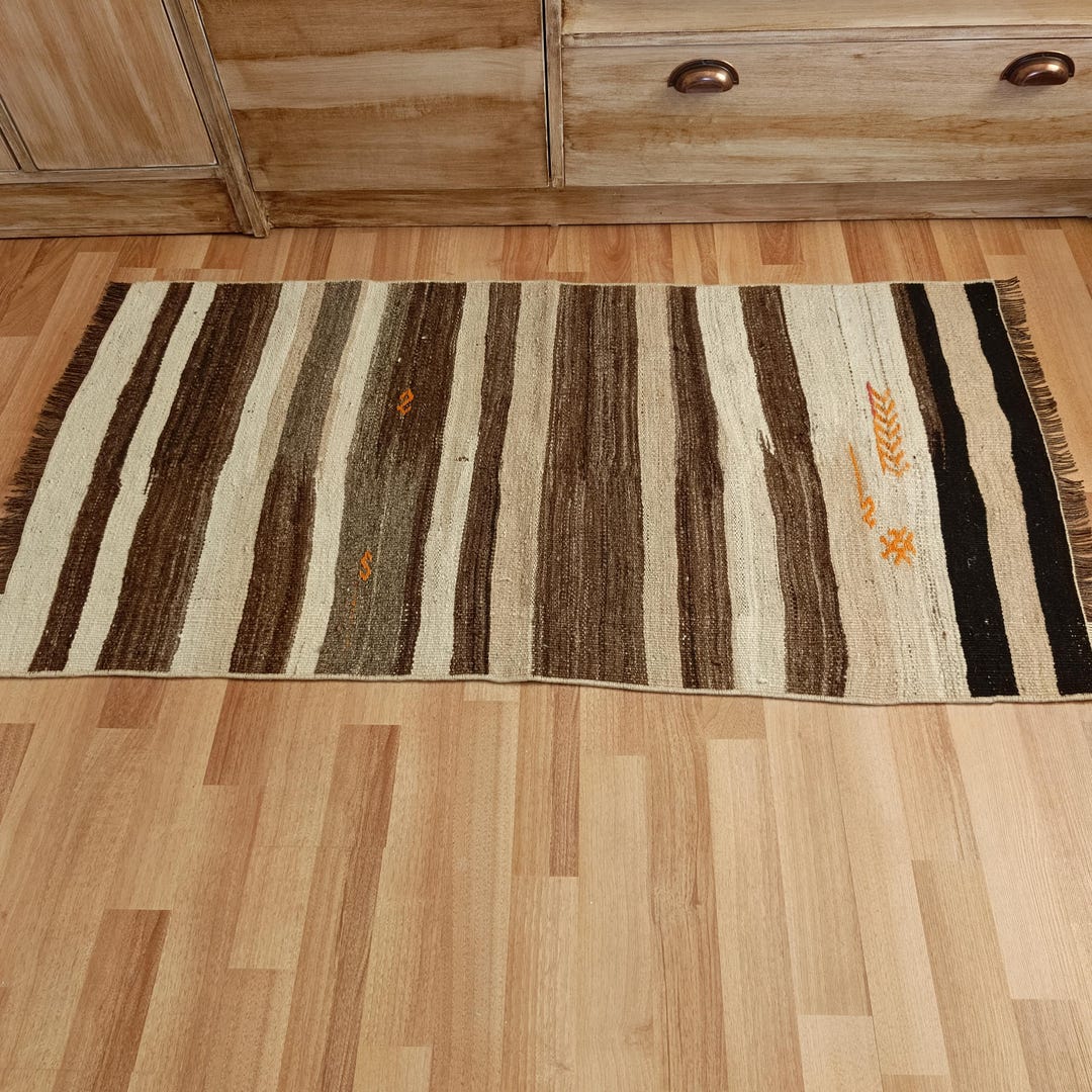 Grand Tapis Kilim Turc Soumak Fait Main, 218x136cm, Motif Traditionnel