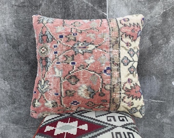 Funda de almohada grande de 20'' x 18,4'', hecha a mano, estilo vintage, ropa de cama turca de Anatolia, almohada floral, anudada a mano, decorativa.
