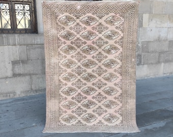 4x6 Hold Unique Vintage great Turkish Kayseri Area Rug  4.06&#39;&#39; x 6.03&#39;&#39; brown densely woven pastel salon rug, kitchen rug, boho handmade rug