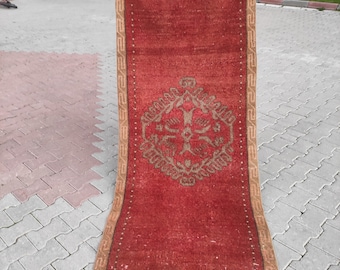 Rust color Turkish Runner Rug: Vintage Boho Hallway Rug (2.89 x 6.76)