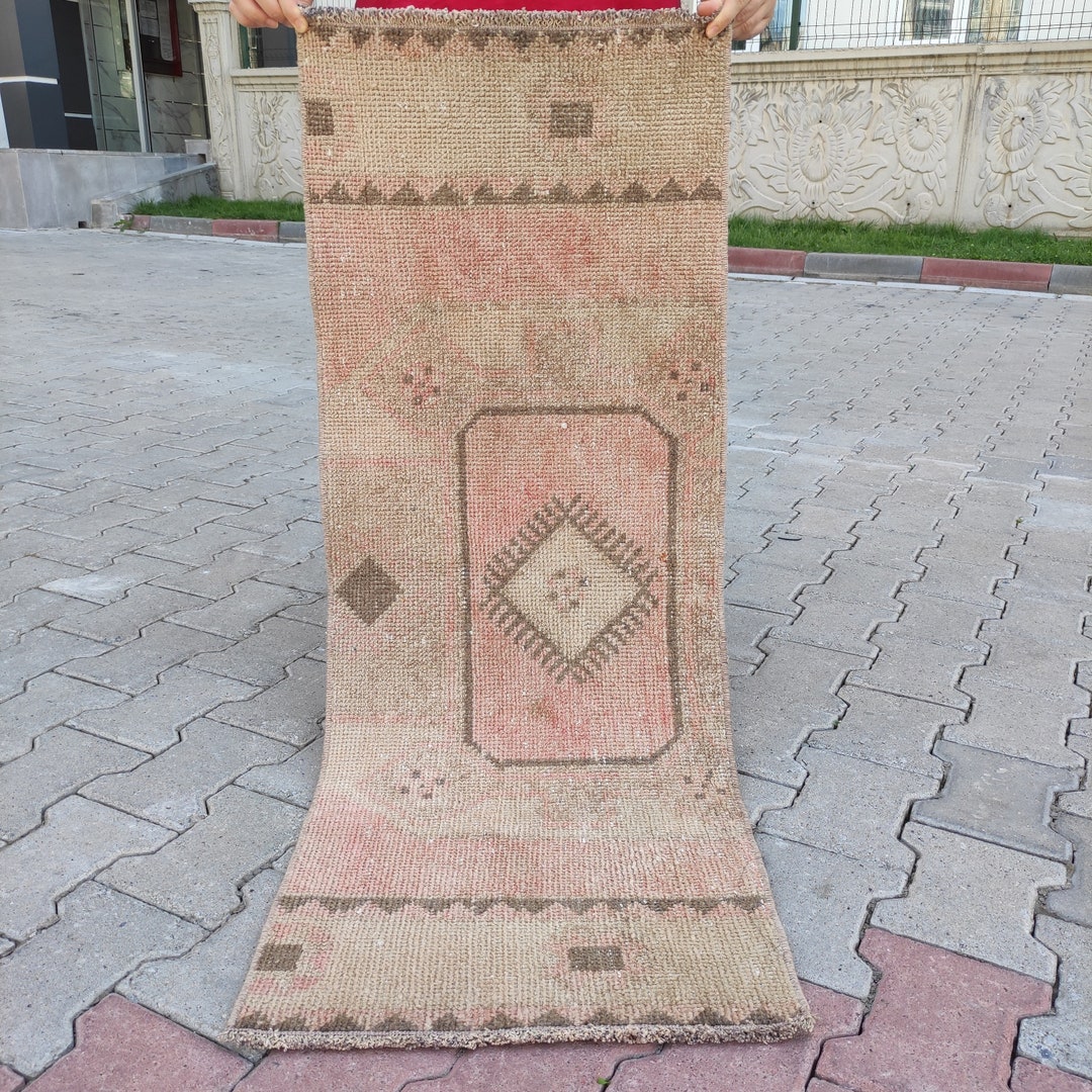 Vintage Turkish Mini Runner Rug: Pastel Colors, Handmade Wool (1.57 X 4 ...