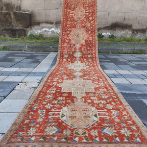 Great Oriental Rug , Kitchen Rug , 2.72'' x 12.27'' runner rug , 3x12 karaja rug , hallway rug , boho handmade anatolian vintage rug
