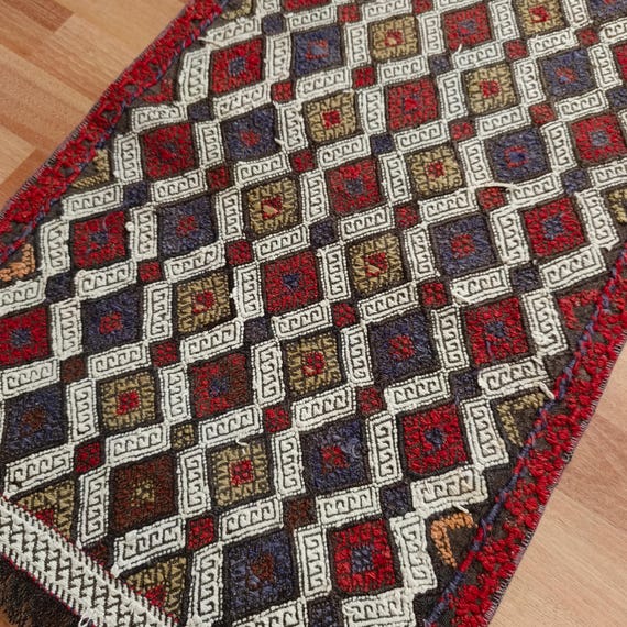 ヴィンテージ　ターキッシュ　BOHO ミニラグ Vintage Turkish Mini Kilim Rug: Colorful Bohemian Decor, 1.54 X