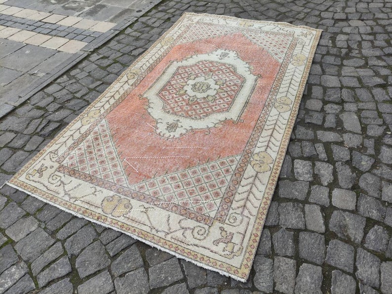 Muted Red,Beige,Caramel Area Rug,Oushak rug 3.94/'/'x 6.86/'/' boho handmade 4x7 distressed rug,aztec rug,anatolian rug,vintage rug,kitchenrug