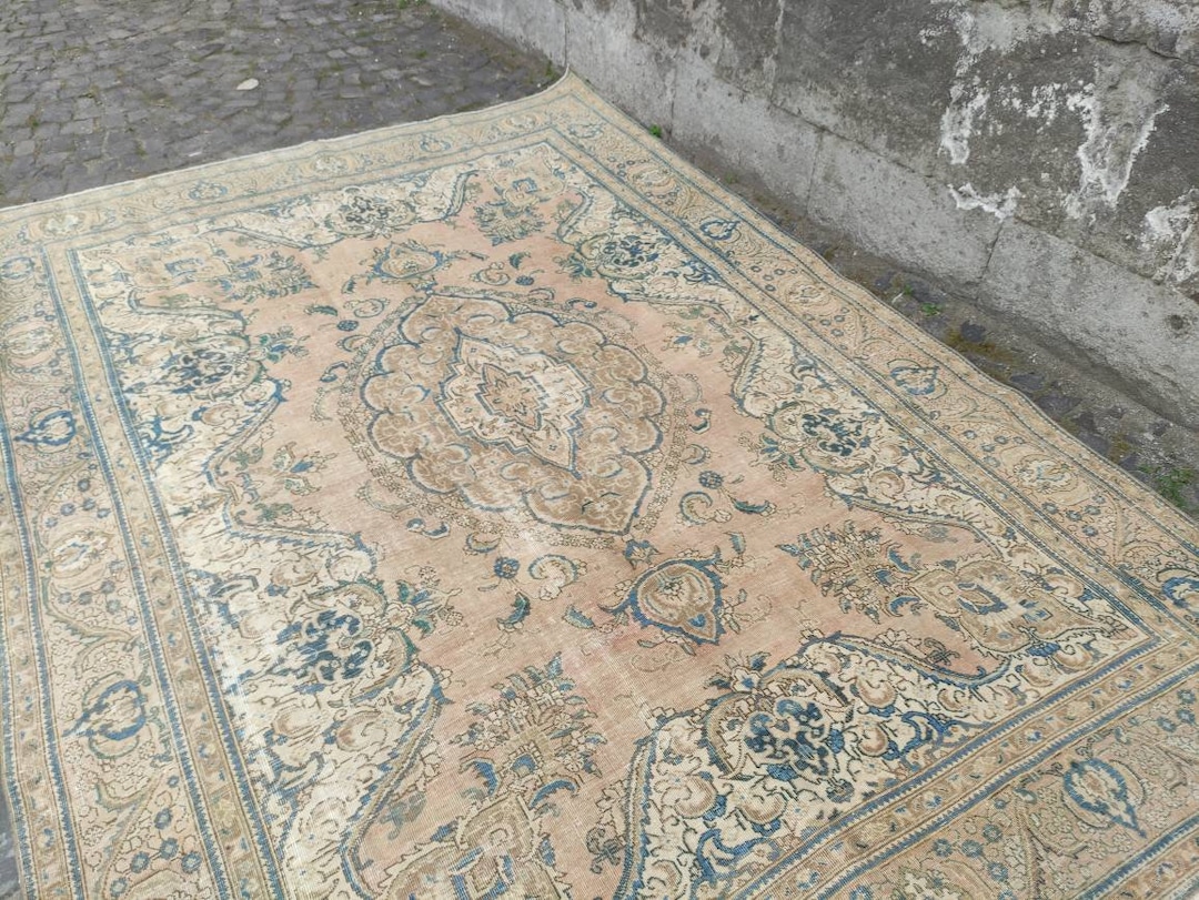 8x11 Oversized Oriental Rug , Salon Rug , 7.58''x10.96'' Peach , Blue ,brown Palace Rug , Big