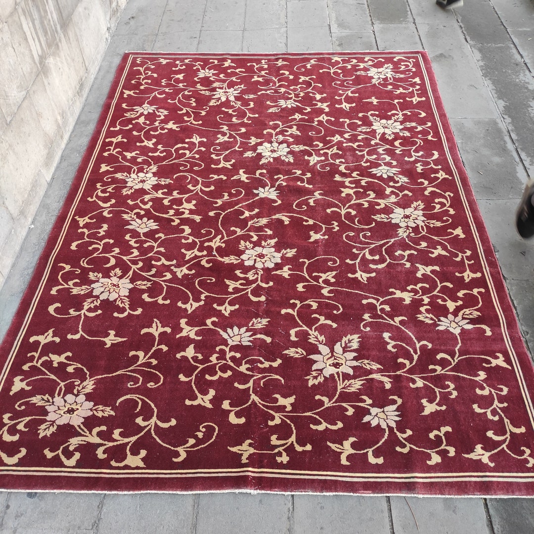 7x9 Blood Red, Caramel ,mustard Kars Rug, Oushak Rug 6.79''x9.44 ...