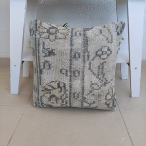 Handgemaakt Turks tapijt kussensloop: vintage kelim, boho plaid (16&#39;&#39; x 16&#39;&#39;)